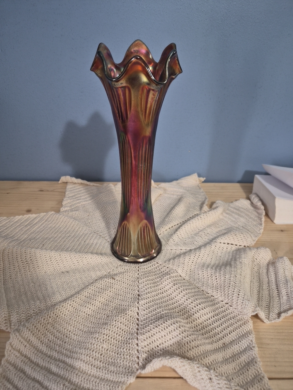 Fenton Amethyst Carnival Glass Swung Vase – Diamond & Rib Pattern 10.5"